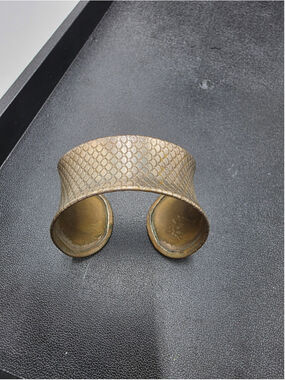 Vintage Wide Brass Cuff Bracelet | Textured Scale Pattern Statement Bangle